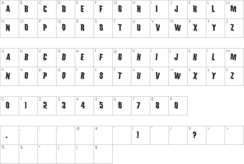 ThreedimensionalRound font character map preview