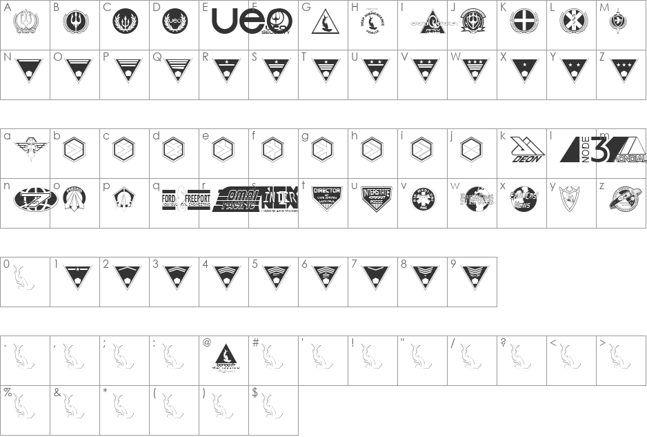 Beneath the Surface Dingbats font character map preview
