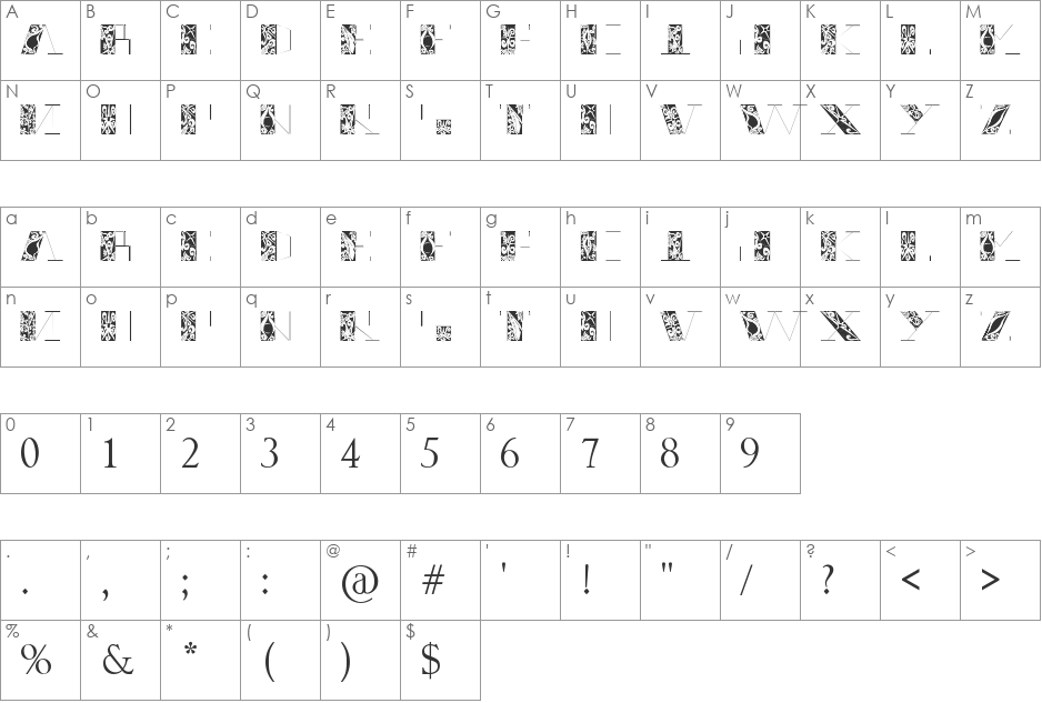 thrigt font character map preview