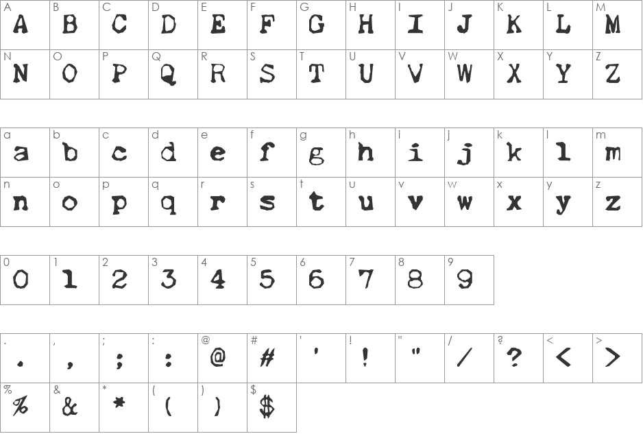 Thud font character map preview