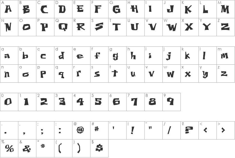 Thud font character map preview