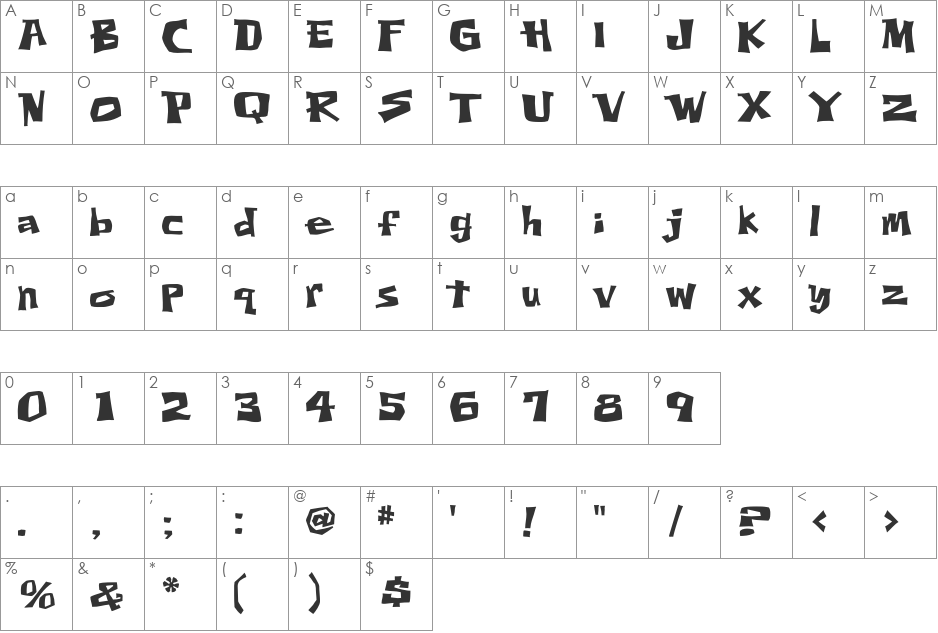 Thud font character map preview