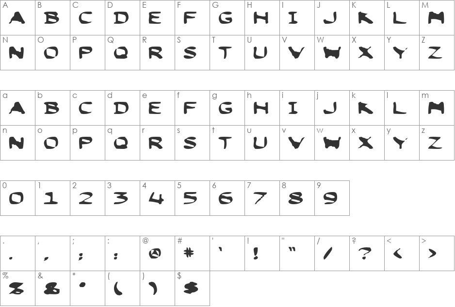 Thumtax ICG font character map preview