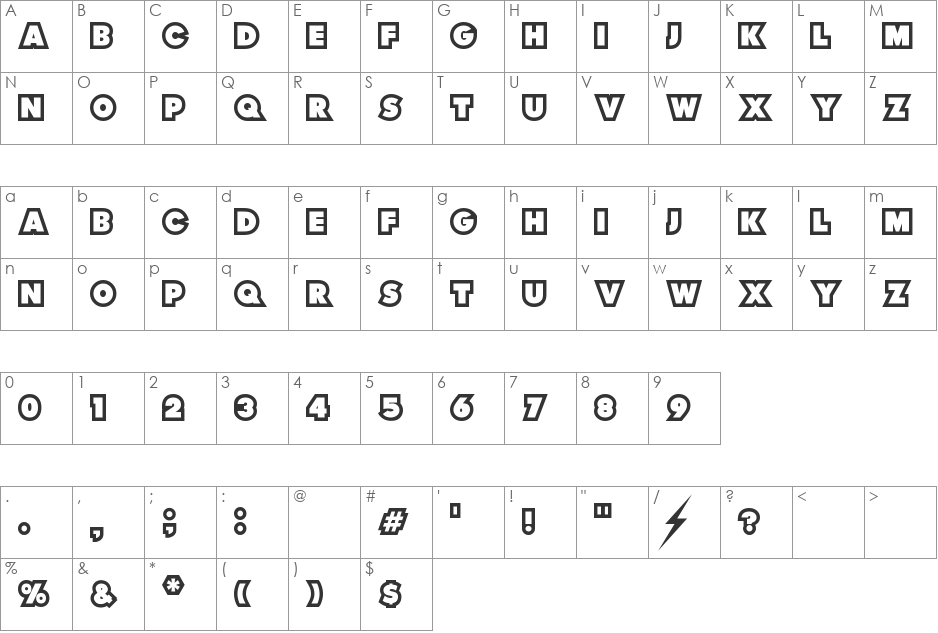 Thunder Lord font character map preview