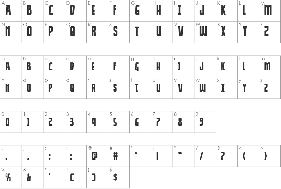 Thunder-Hawk font character map preview