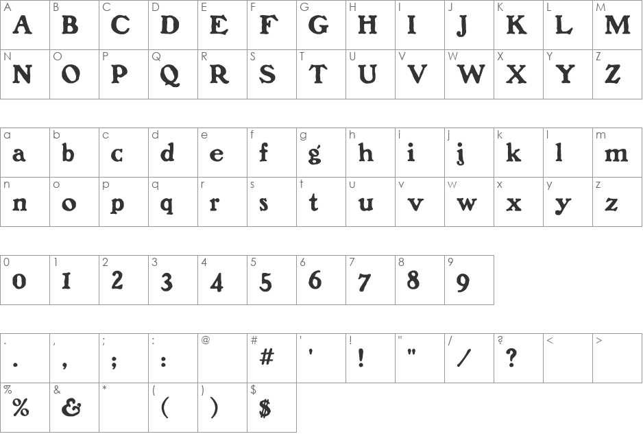 BenFranklin font character map preview