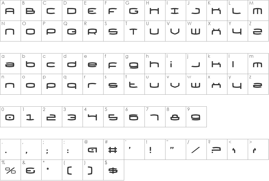 Thundergod font character map preview