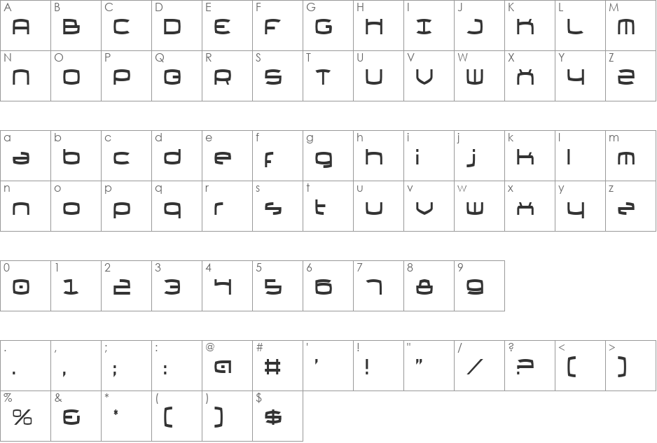 Thundergod II Condensed font character map preview