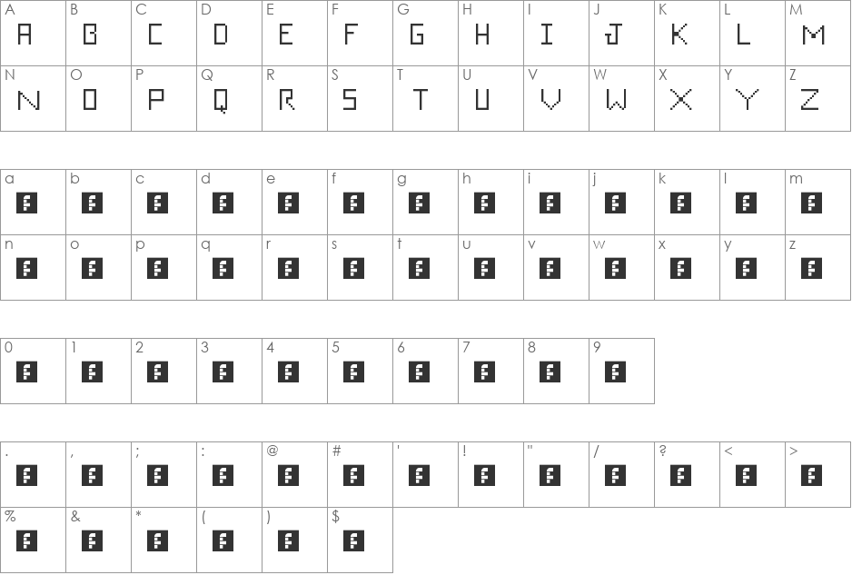 Tic letters font character map preview