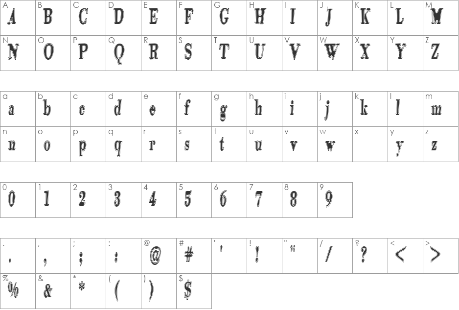 Tidelagskoprofag font character map preview