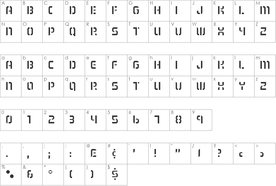 Tiffany font character map preview