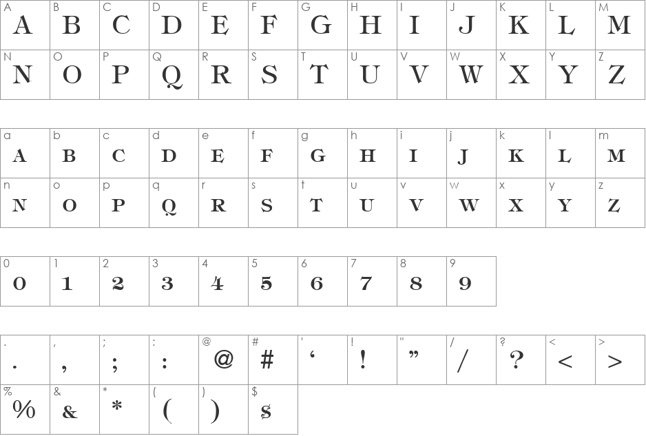 TiffanyTwoSmc font character map preview