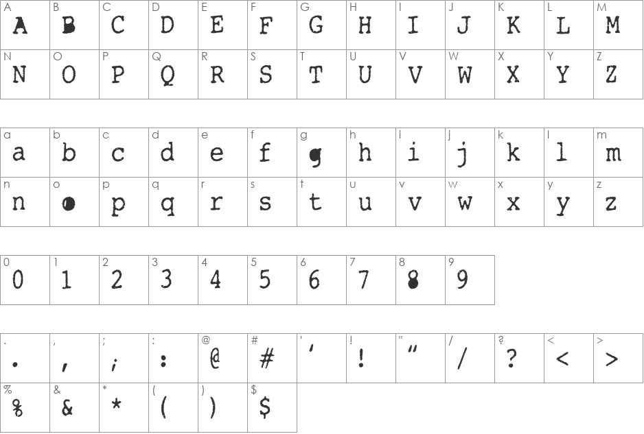 Tight Writer font character map preview