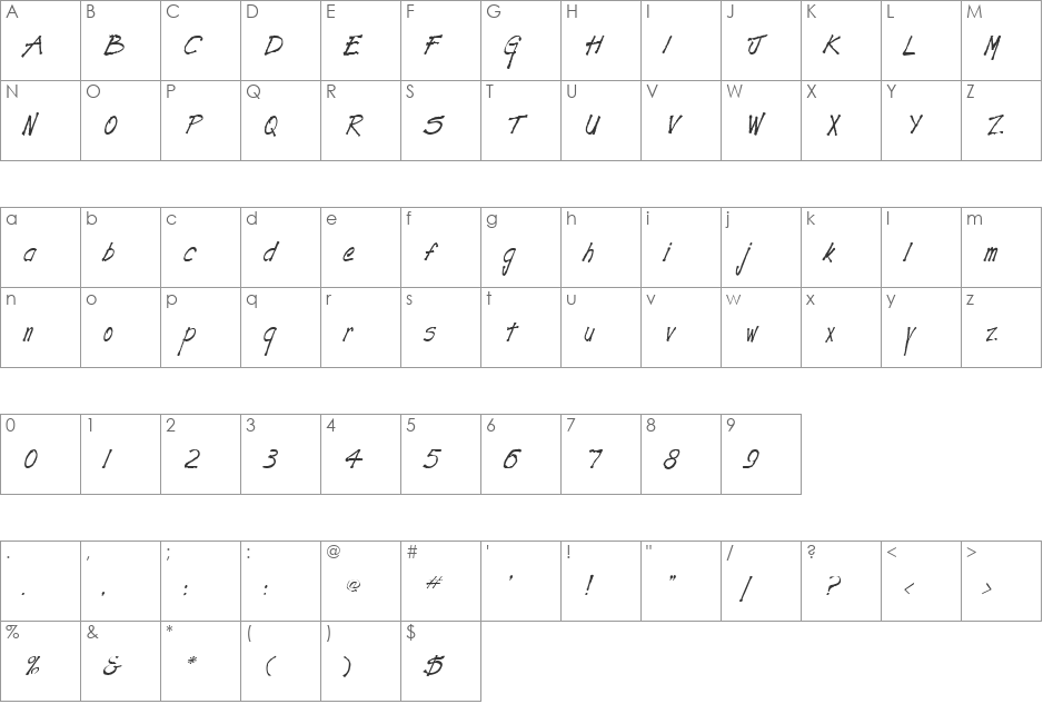 TightScrawl font character map preview