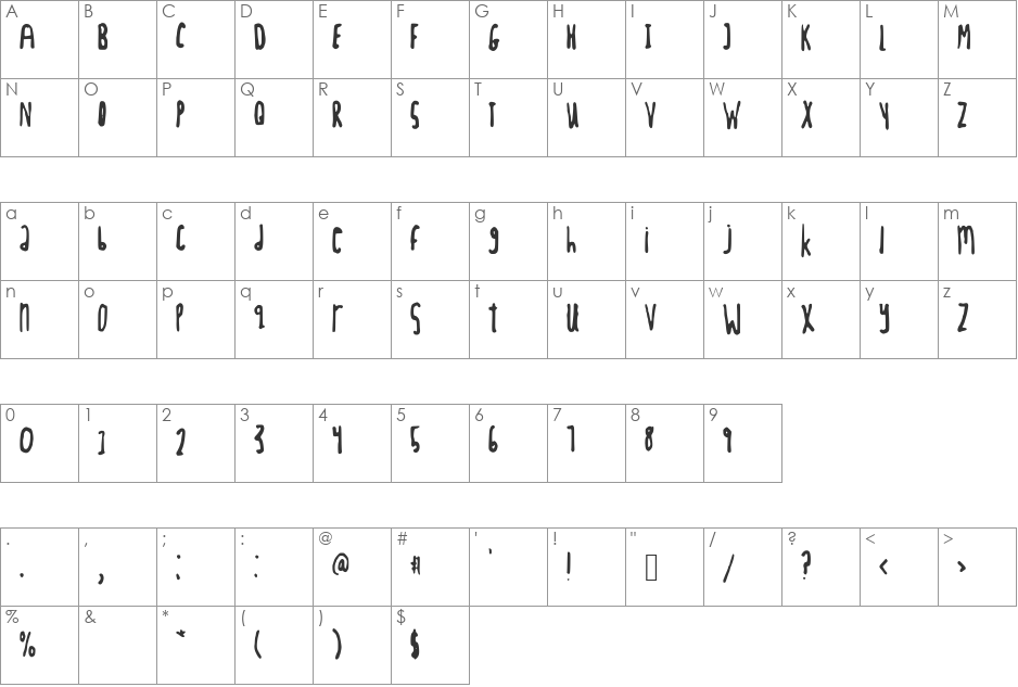 TightScript font character map preview