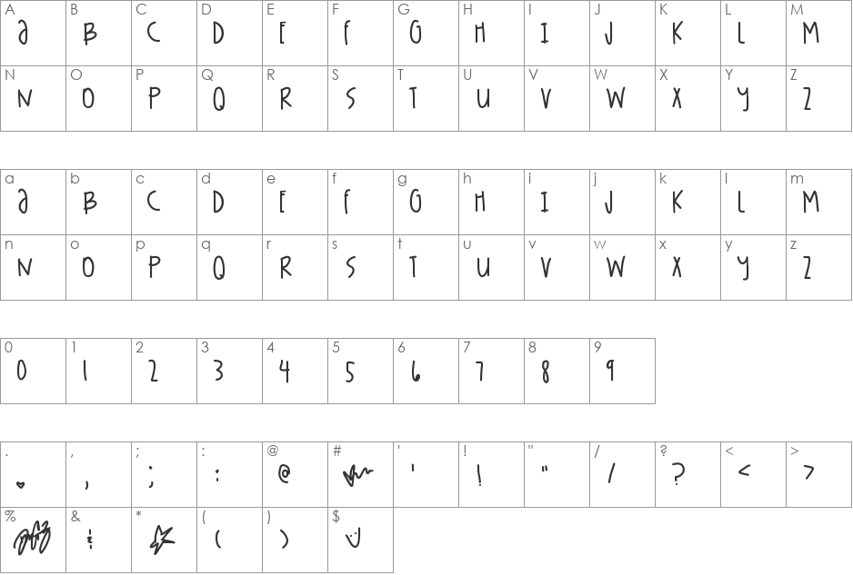 TightsJays font character map preview