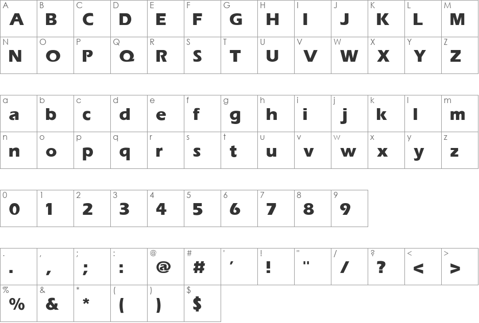 Tili-Bold font character map preview