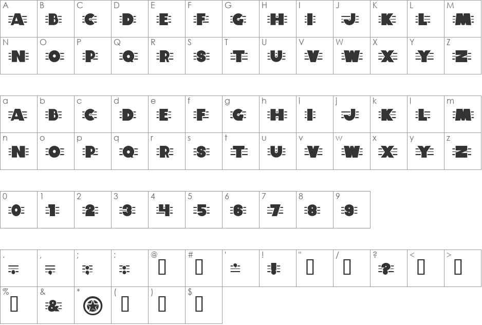 TiltAWhirl font character map preview