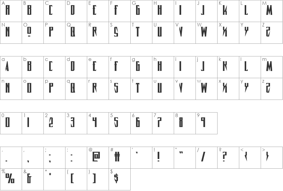 Timberwolf Expanded font character map preview