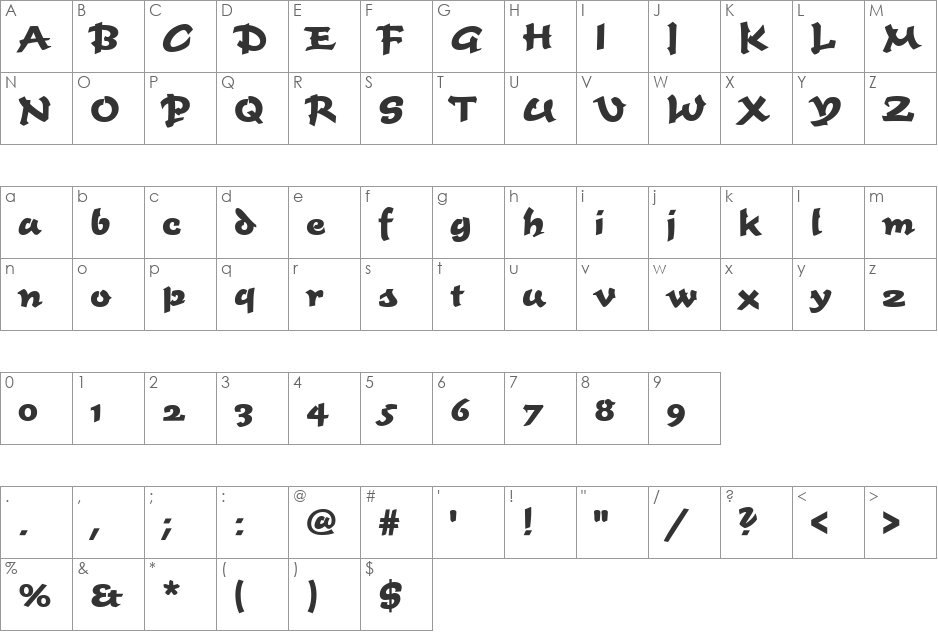 Time Becker Bold font character map preview