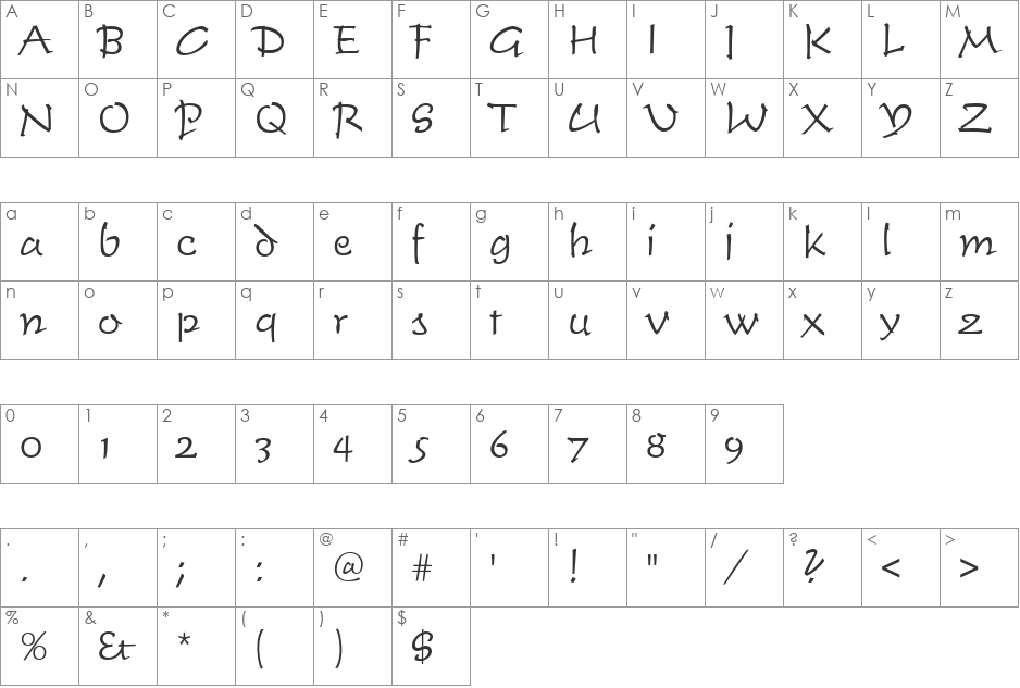 Time Becker Light font character map preview