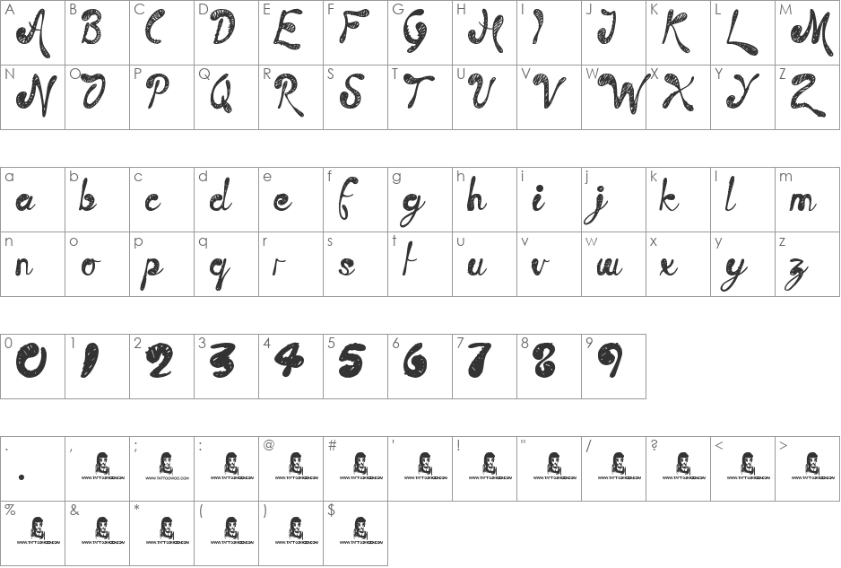 Time Machine  font character map preview