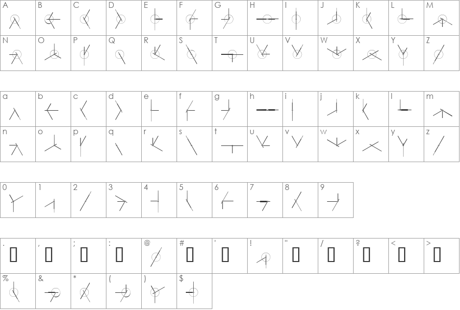 Timeface font character map preview