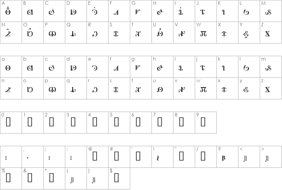 Times New Elven font character map preview