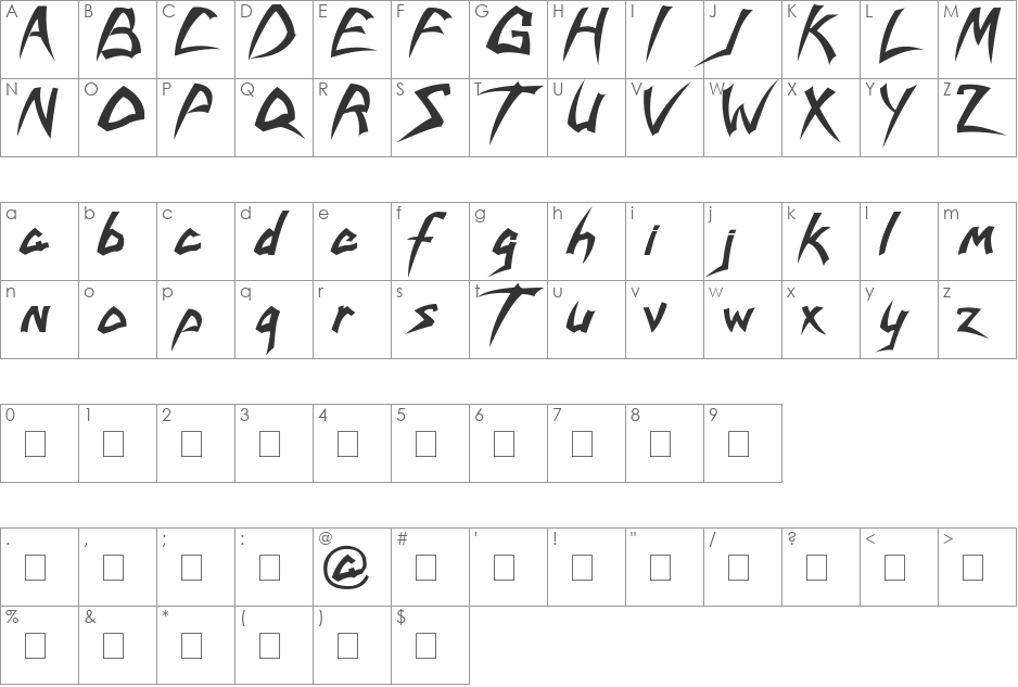 Times New Roman font character map preview