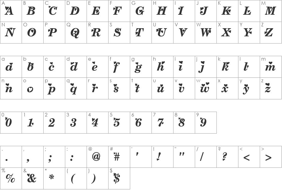 Times New Romance font character map preview