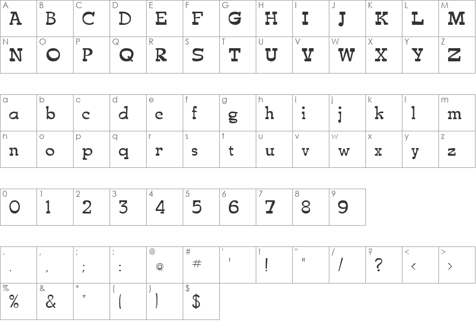 Beniolo font character map preview