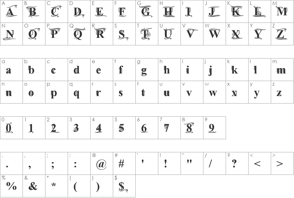 Times Old Attic font character map preview