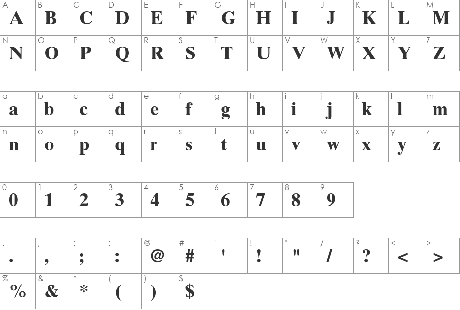 Times Ten LT Std font character map preview