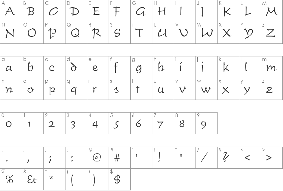 TimeScrDLig font character map preview