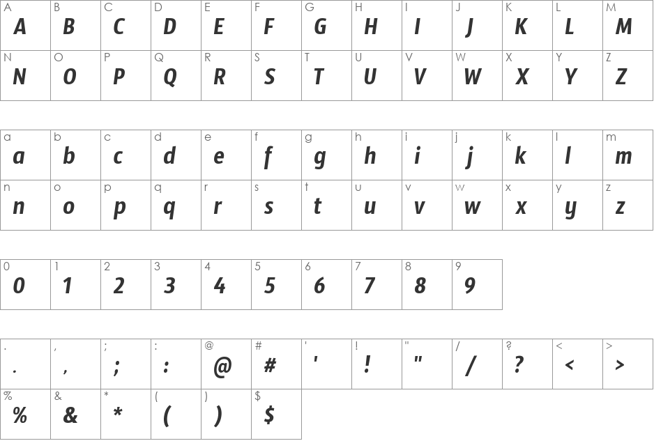 Timmana font character map preview