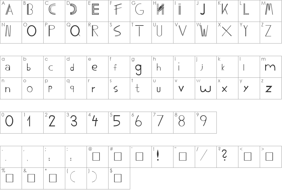 TimoPlain font character map preview