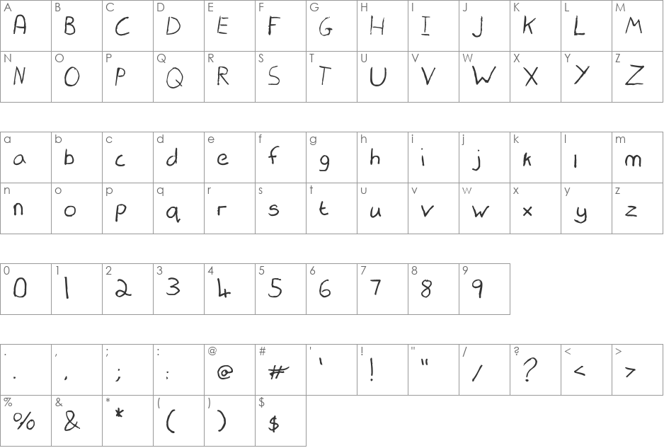 Tinga font character map preview