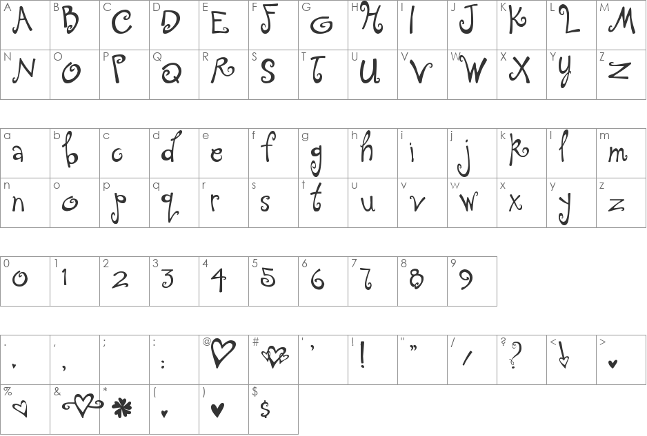 Tingle Institute font character map preview