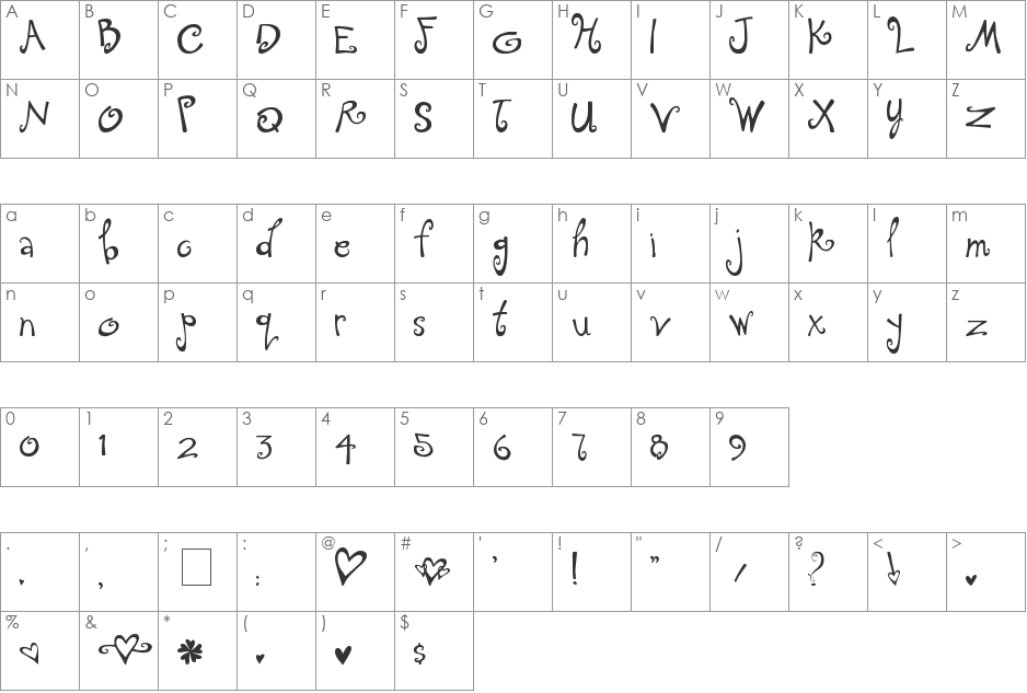 Tingle Institute font character map preview