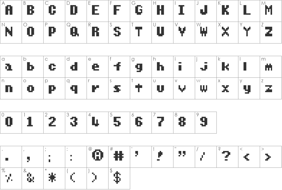 Tingle Tuner font character map preview