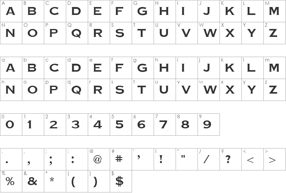 TinPlate font character map preview