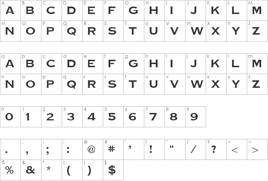 TinPlate DB font character map preview