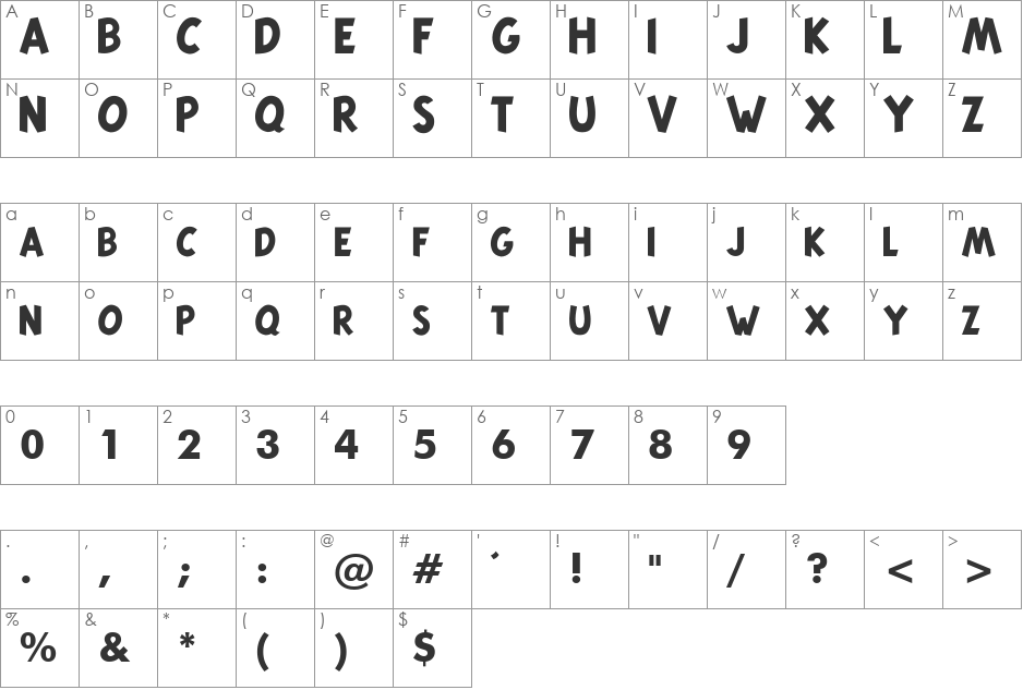 Tintin font character map preview