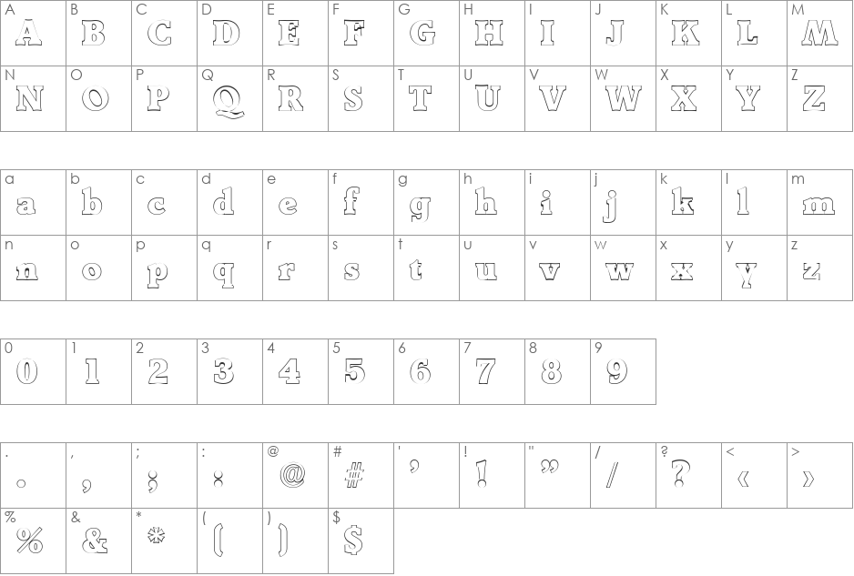 BenjaminBeckerOutline-Heavy font character map preview