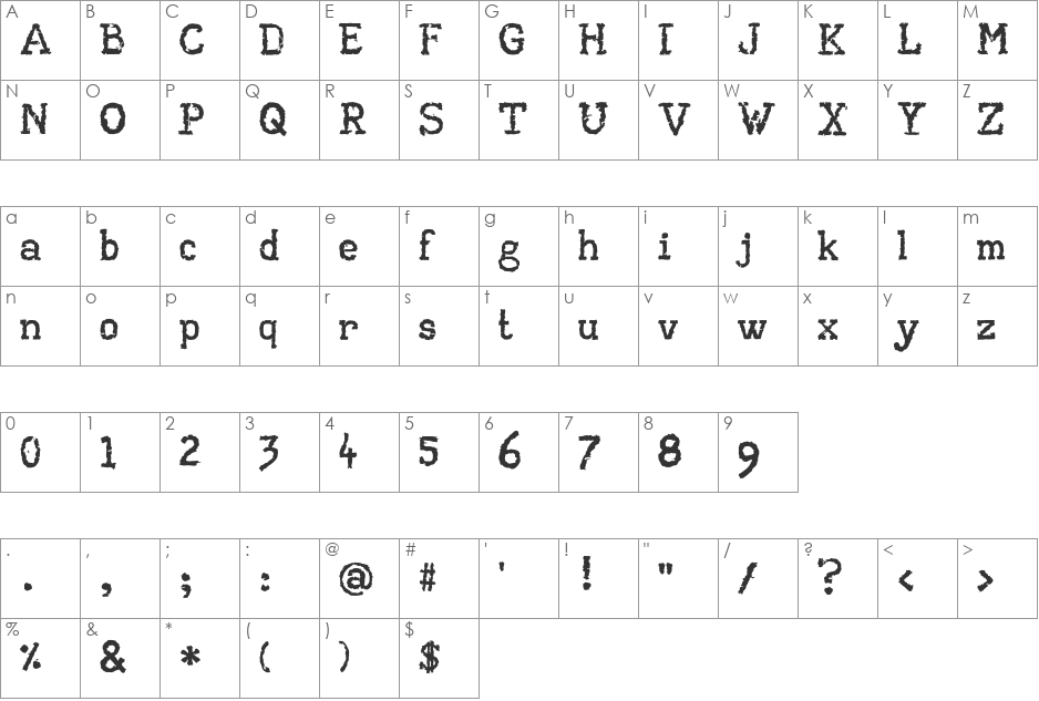 AA Typewriter font character map preview