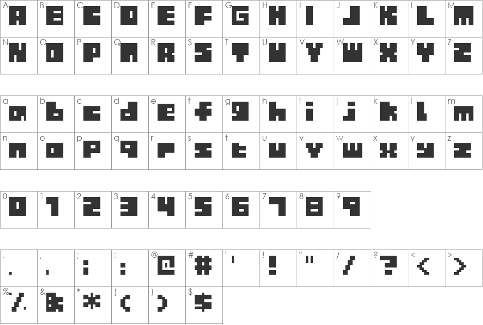 Tiny Box BlackBitA8 font character map preview
