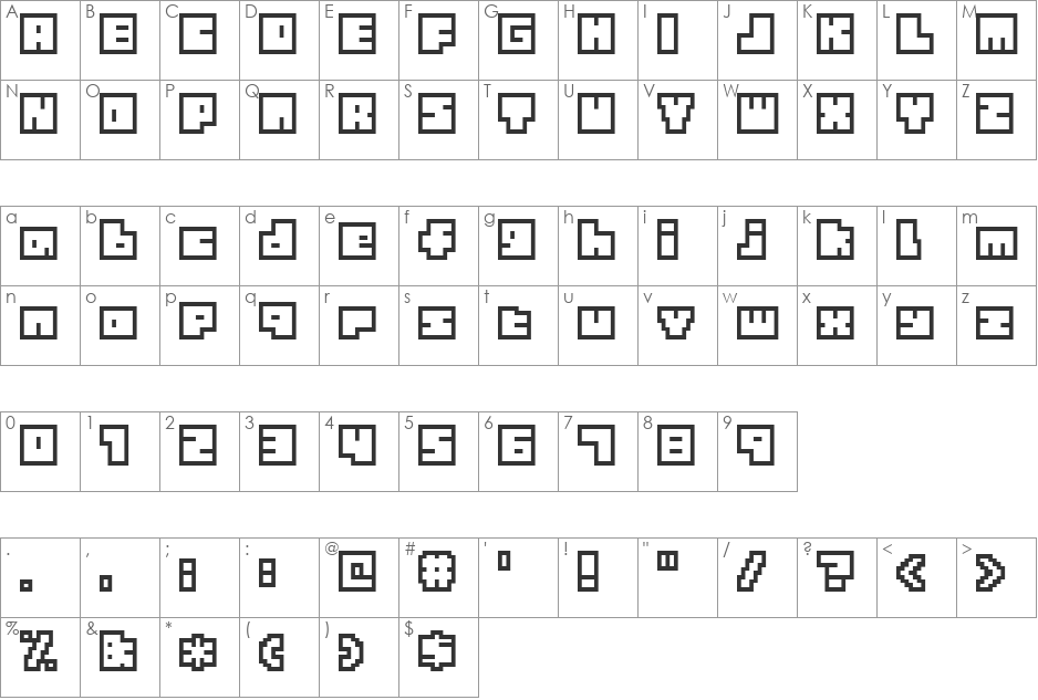Tiny BoxBitA10 font character map preview