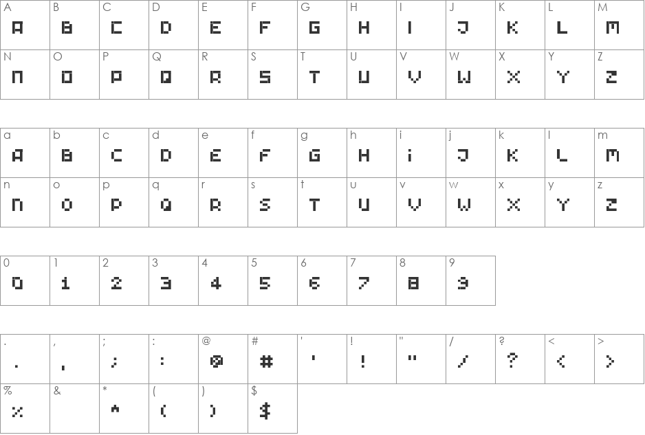 Tiny Pixy font character map preview