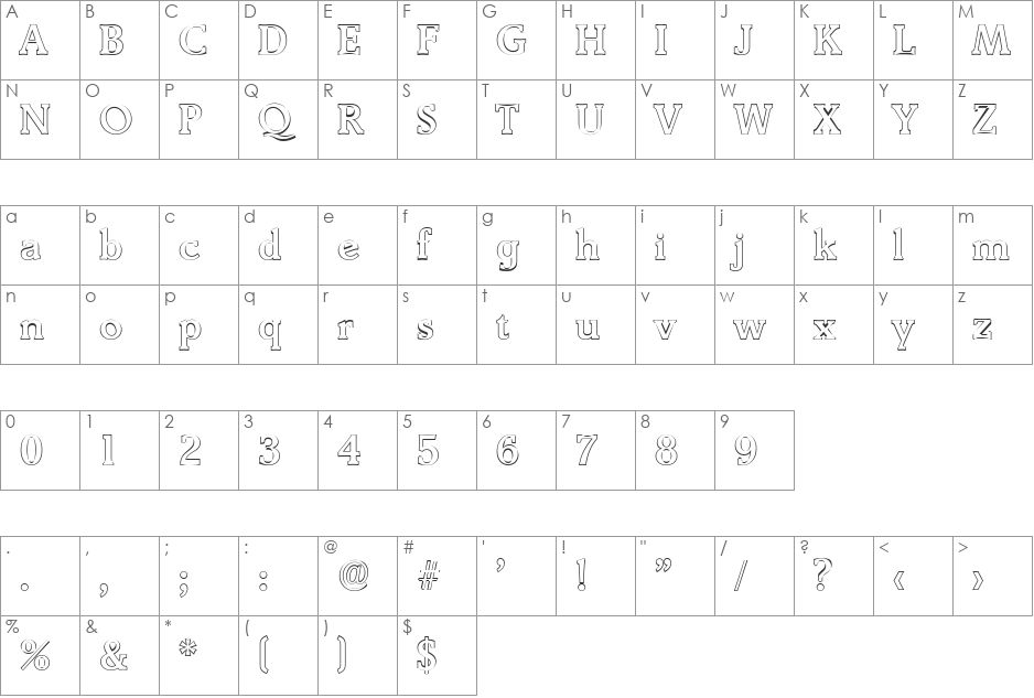 BenjaminBeckerOutline-Medium font character map preview