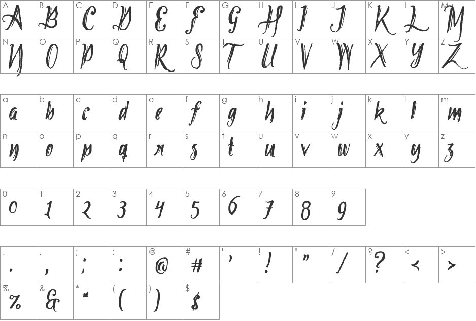 Tipbrush Script 2 font character map preview